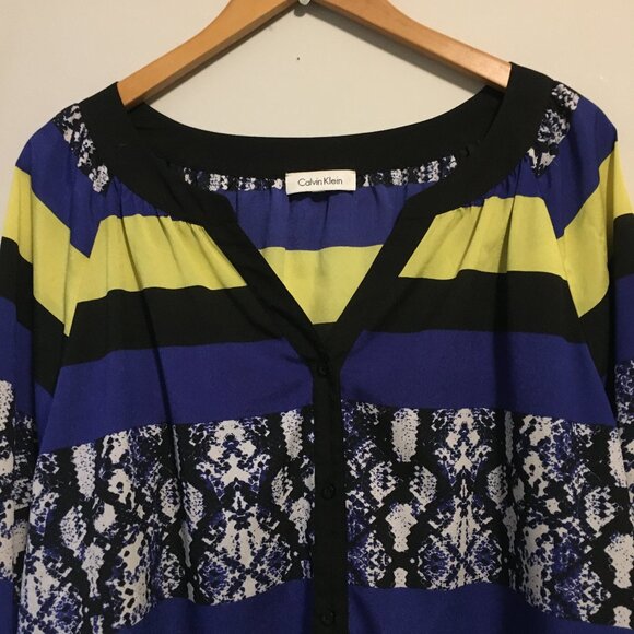 Calvin Klein Modern Colourblock Print Sheer Button Down Tunic Blouse 2X - Picture 3 of 15